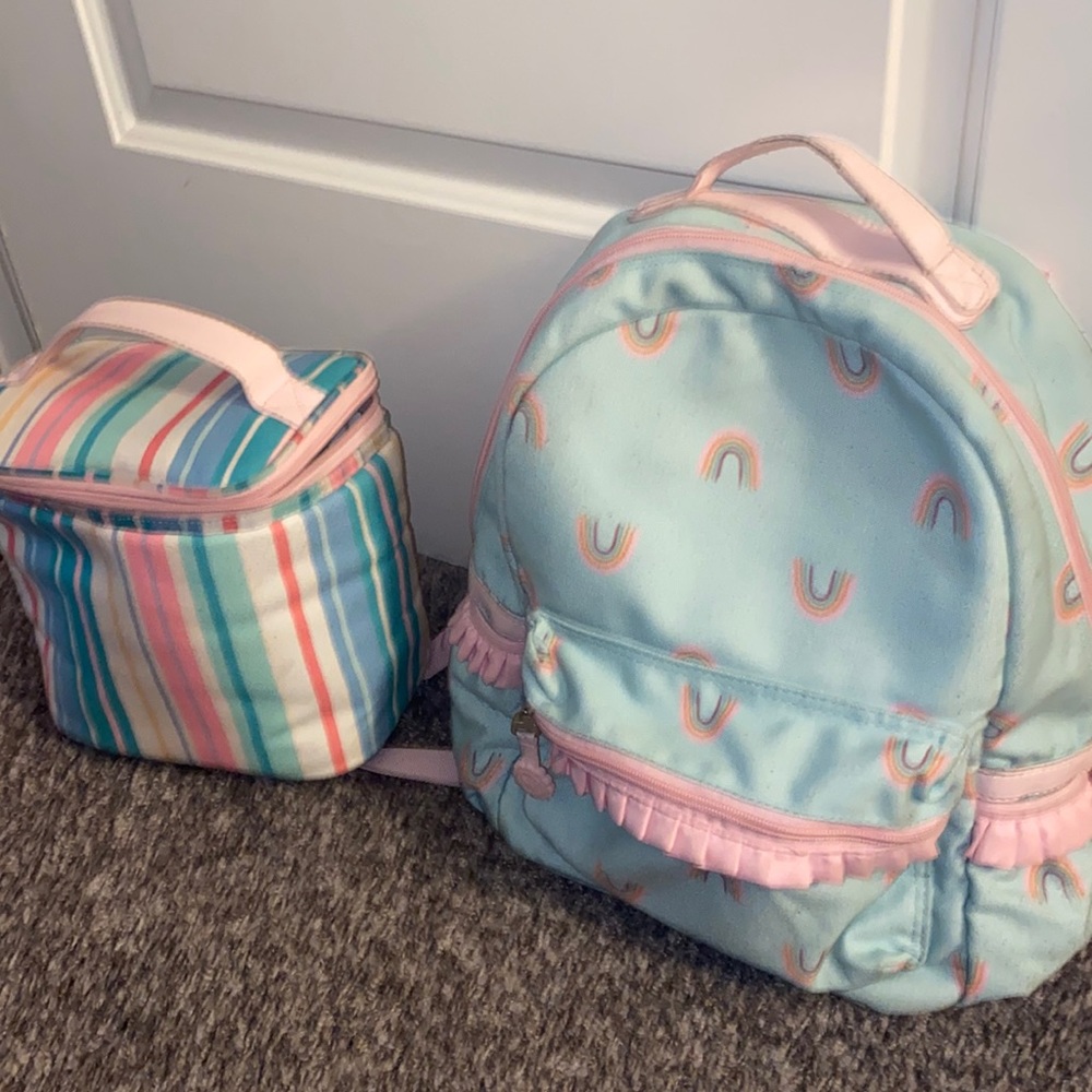 Sweet honey rainbow backpack and rainbow striped lunch box